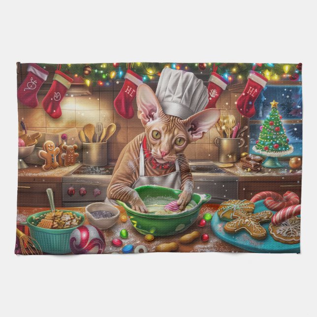 Cornish Rex Julbakning: Festiv jul Kökshandduk (Horisontell)