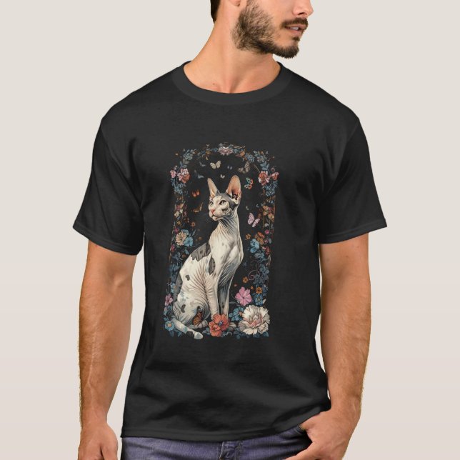 Cornish Rex Katt Blomma T Shirt (Framsida)