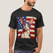 Cornish Rex Katt Framför Amerikansk Flagga