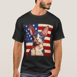 Cornish Rex-katt framför amerikanska Flagga T Shirt