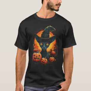 Cornish Rex Katt Halloween Kostym Häxa Hatt Pumpa T Shirt