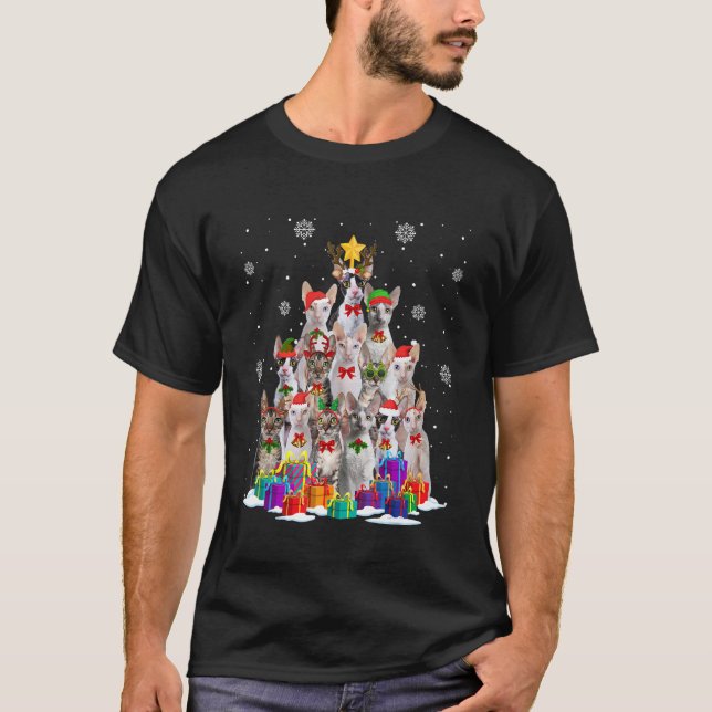 Cornish Rex Katt Julgran Kattälskare Xmas Sant T Shirt (Framsida)