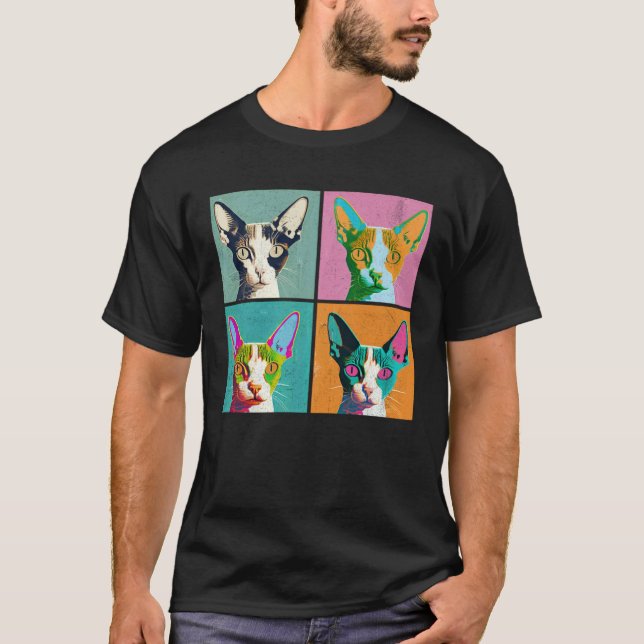 Cornish Rex Katt Pop Illustration Färgglad Djur T Shirt (Framsida)