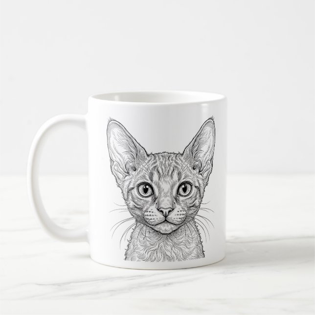 Cornish Rex Kattrunge Mugg Kaffe Vit Bläck Svart (Vänster)