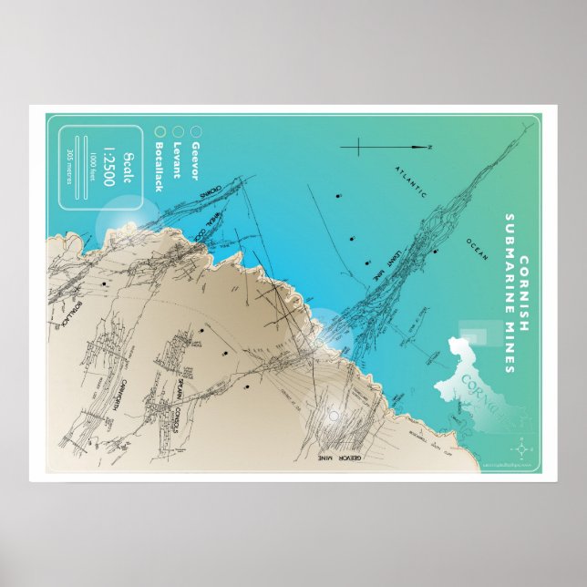 Cornish SubMarine Mining Karta Poster (Framsidan)
