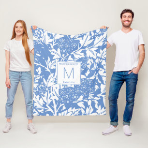Cornros Blue Blommigt Monogram Fleecefilt