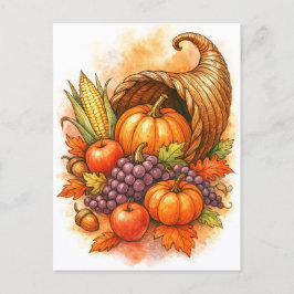Cornucopia Gladskjul Vattenfärg Postkort Helg Vykort