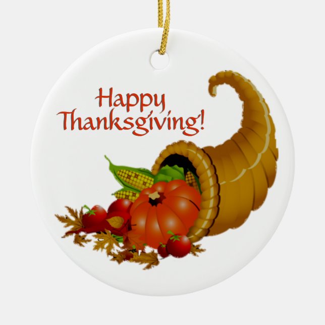Cornucopia Happy thanksgiving Julgransprydnad Keramik (Framsidan)
