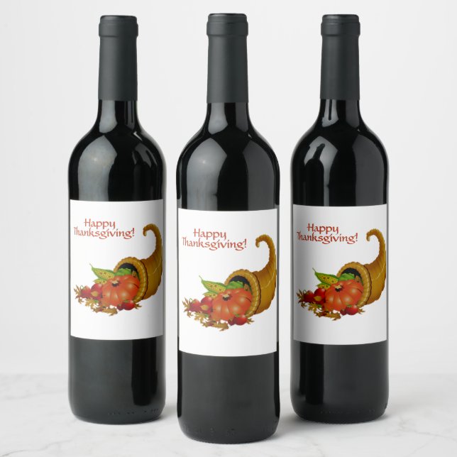 Cornucopia Happy thanksgiving Vinflaska Etikett (Flaskor)