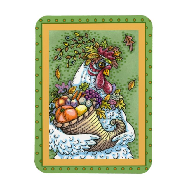 CORNUCOPIA HEN, THANKSGIVING CHICKEN FALL HARVEST MAGNET (Vertikal)
