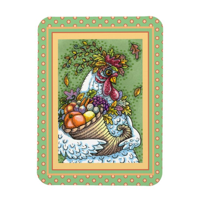 CORNUCOPIA HEN, THANKSGIVING CHICKEN FALL HARVEST MAGNET (Vertikal)