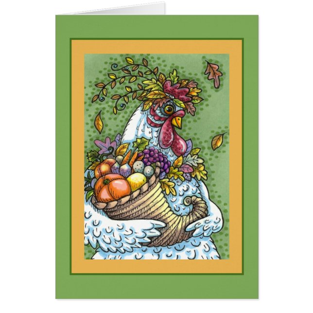 CORNUCOPIA HEN, THANKSGIVING CHICKEN HARVEST Blank OBS Kort (Framsidan)