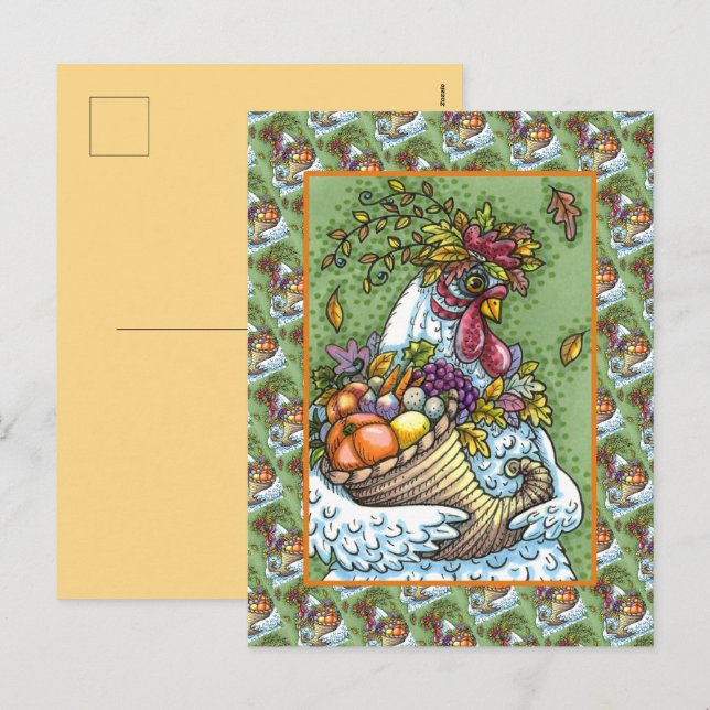 CORNUCOPIA HEN, THANKSGIVING CHICKEN HARVEST HELG VYKORT (Fram/baksida)