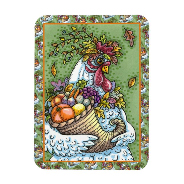 CORNUCOPIA HEN, THANKSGIVING CHICKEN HARVEST MAGNET (Vertikal)