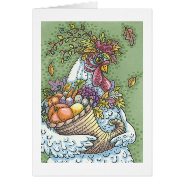 CORNUCOPIA HEN, THANKSGIVING GREETARD Blank OBS Kort (Framsidan)