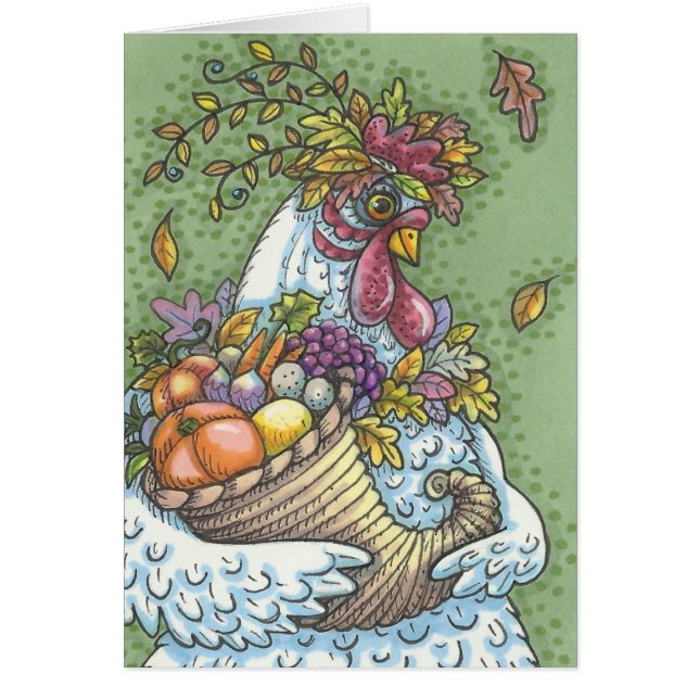 CORNUCOPIA HEN, THANKSGIVING GREETARD Blank OBS Kort (Framsidan)
