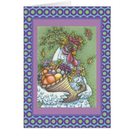 CORNUCOPIA HEN, THANKSGIVING GREETING CARD Verse OBS Kort