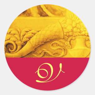 CORNUCOPIA MONOGRAM , smart guld gult fuchsia Runt Klistermärke