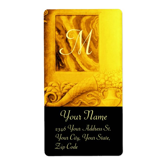 CORNUCOPIA MONOGRAM, svart guld-gult Fraktsedel (Framsidan)