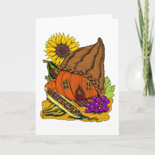 Cornucopia och Pumpkin Fairy House Whimsique Blank Kort