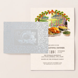 Cornucopia Real Foil Thanksgiving Dinner Inbjudnin Folierat Kort