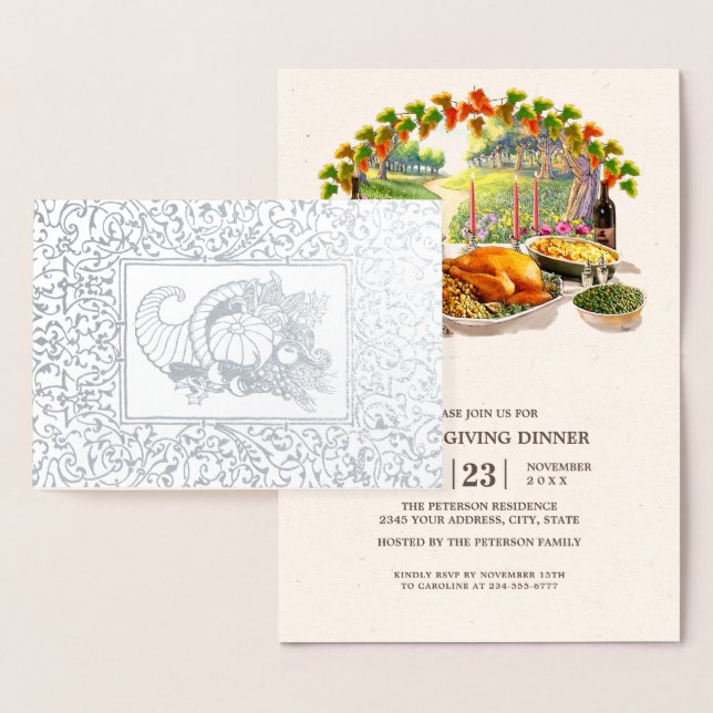 Cornucopia Real Foil Thanksgiving Dinner Inbjudnin Folierat Kort (Display)