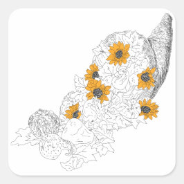 Cornucopia Sunblommor Pumpkins Fyrkantigt Klistermärke