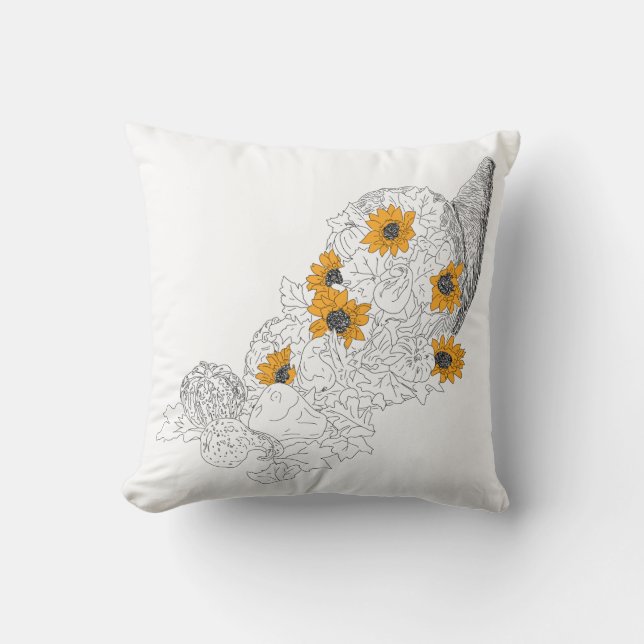 Cornucopia Sunblommor Pumpkins Kudde (Framsida)