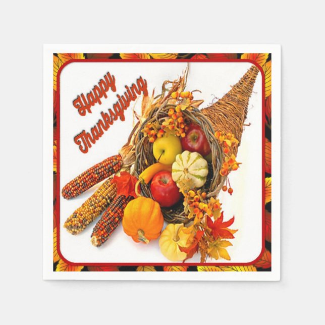 Cornucopia Thankgiving Dinner Napkins Pappersservett (Framsidan)