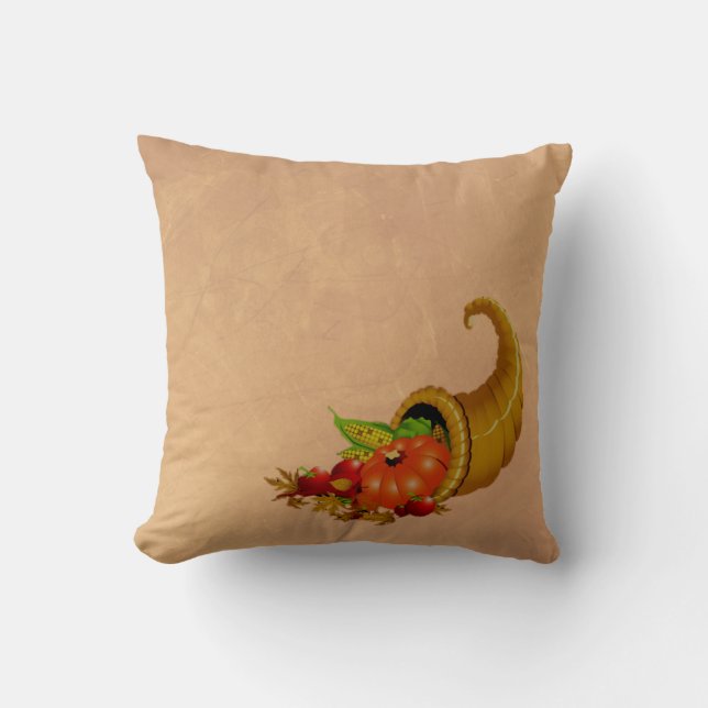 Cornucopia Thanksgiving Beige Leather look Pillow Kudde (Framsida)