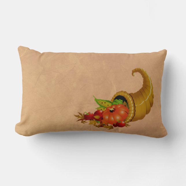 Cornucopia Thanksgiving Beige Pillow Lumbarkudde (Framsida)