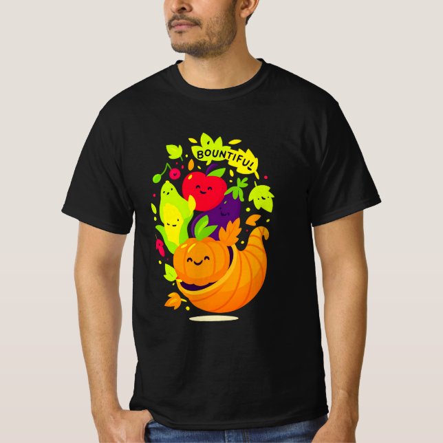 Cornucopia Thanksgiving Shirt | Lycklig Harvest T Shirt (Framsida)