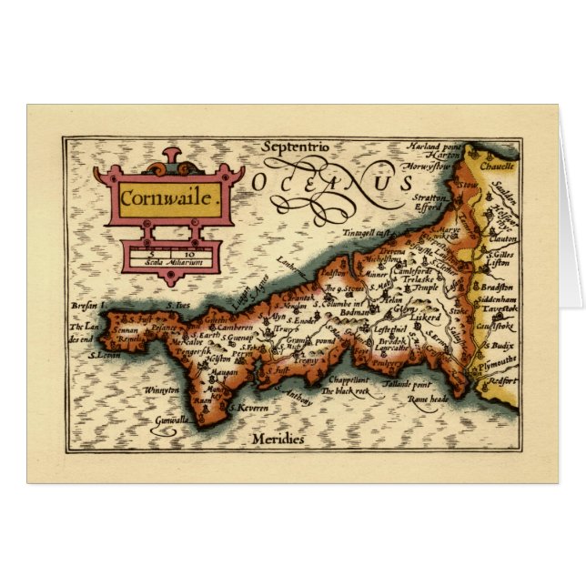 Cornwall, Cornwaile County England Antiquarian Kar Hälsningskort (Framsidan Horizontal)