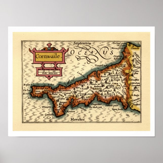 Cornwall, Cornwaile County England Antiquarian Kar Poster (Framsidan)