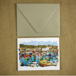 Cornwall England Storbritannien hamn Vykort