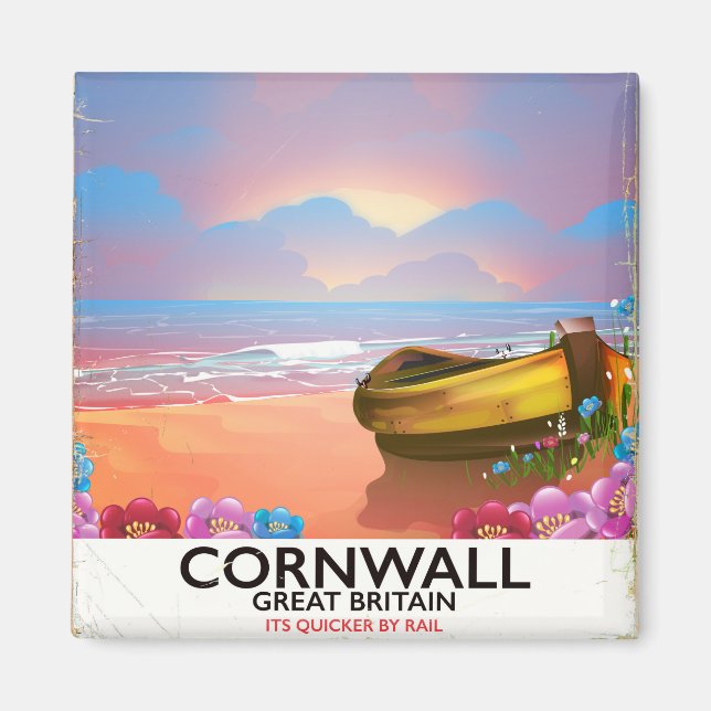 Cornwall fiskebåt vintage reseposter magnet (Framsidan)