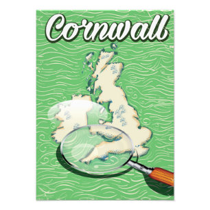 Cornwall karta vintage reseposter fototryck