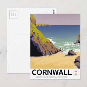 Cornwall vintage resemotiv affisch. vykort