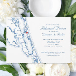 Corolla NC OBX Map Navy Blue Rehearsal Dinner Inbjudningar