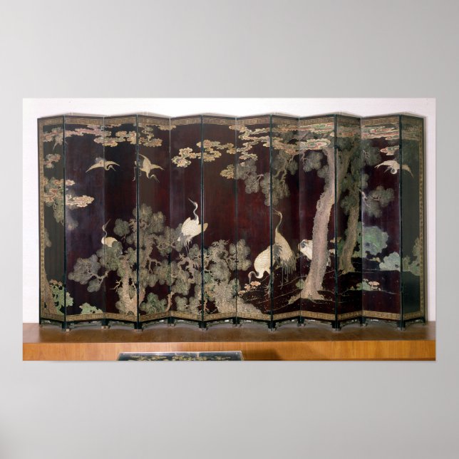 Coromandel skärm skildrar kranar poster (Framsidan)