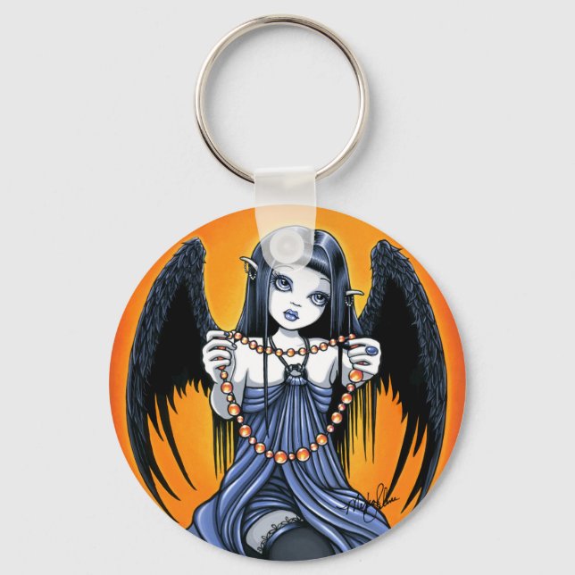 "Corona" Gothic Raven Winged Angel Art Keychain Nyckelring (Framsida)