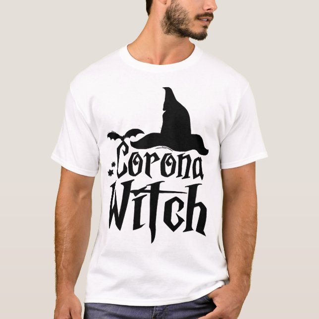 Corona Häxa Halloween , Rolig Halloween , T Shirt (Framsida)