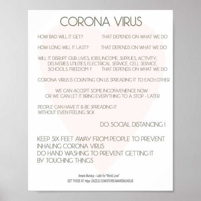 Corona Virus Advice Poster för arbetsplats, hem (Framsidan)