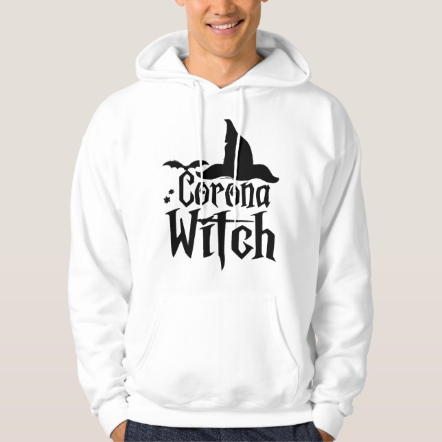 Corona Witch Halloween, Funny Halloween Hoodie (Framsida)