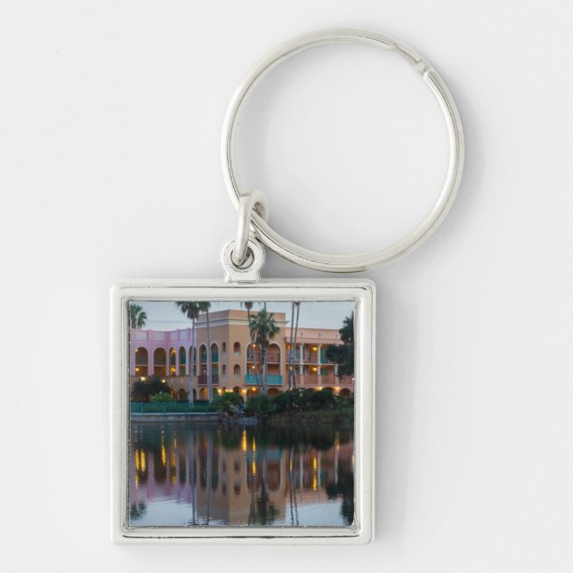 Coronada Springs Reflektioner Fyrkantig Silverfärgad Nyckelring (Framsidan)