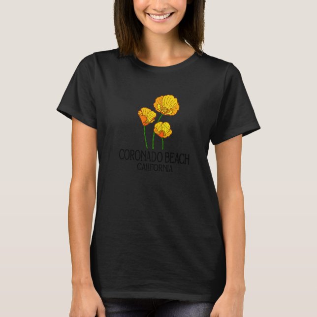 Coronado Beach California CA Poppy Flower State Ci T Shirt (Framsida)