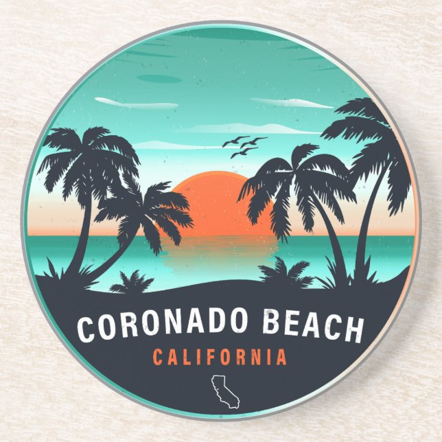 Coronado Beach California Retro Sunset Souvenirs Underlägg (Framsidan)