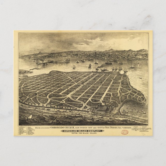 Coronado Beach San Diego California (1880) Vykort (Framsida)