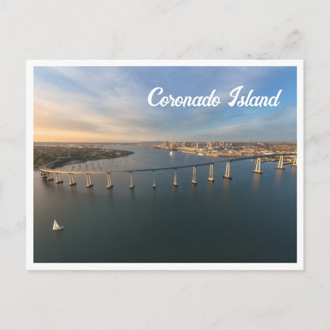 Coronado Bridge San Diego Solnedgång Båt Foto Vykort (Framsida)