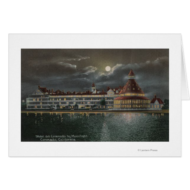 Coronado, CA - Moonlit View of Hotel del Coronad Hälsningskort (Framsidan Horizontal)